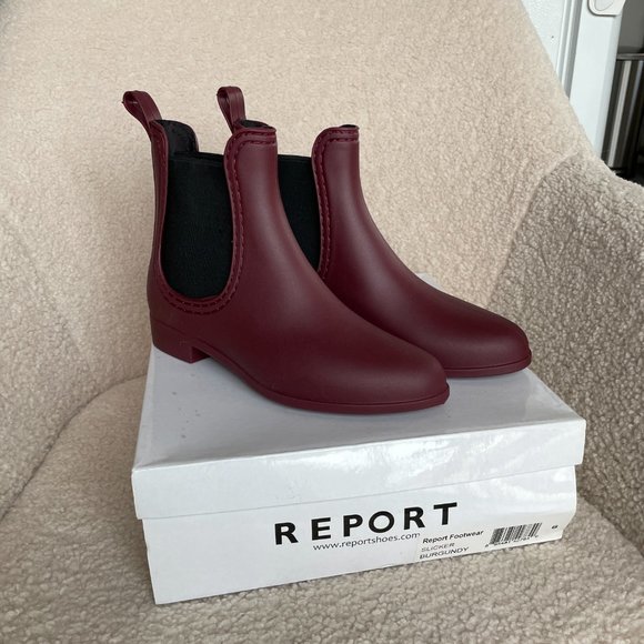 Report Slicker Chelsea Rain Boots Burgundy NIB - Picture 2 of 5